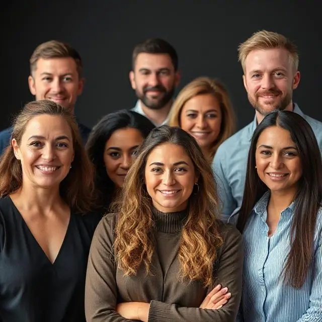 A professional team of diverse individuals looking confidently at the camera.