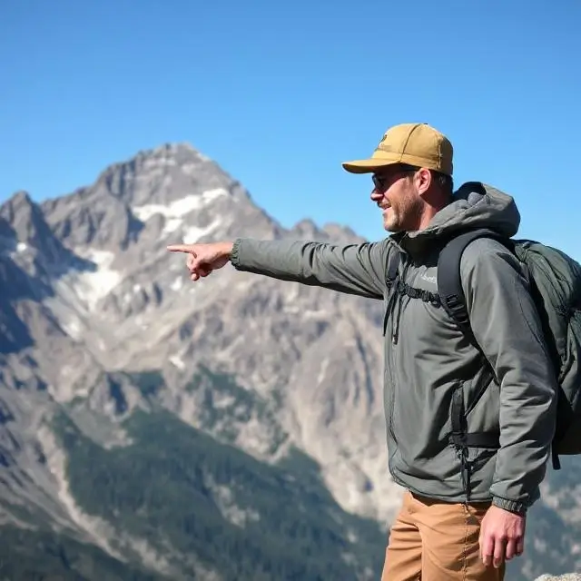 Mountain guide pointing.
