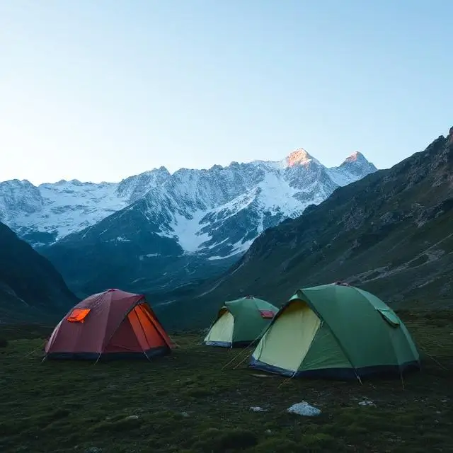 Tents in a mountain setting.
