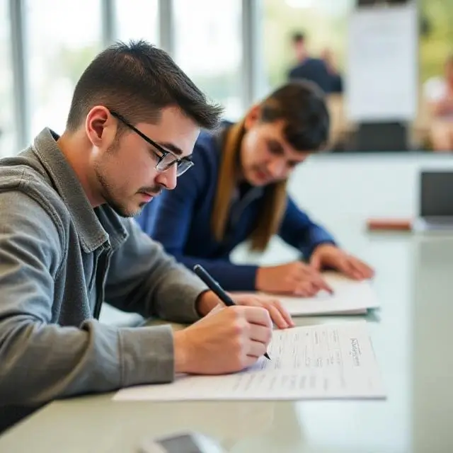 Filling out a registration form.