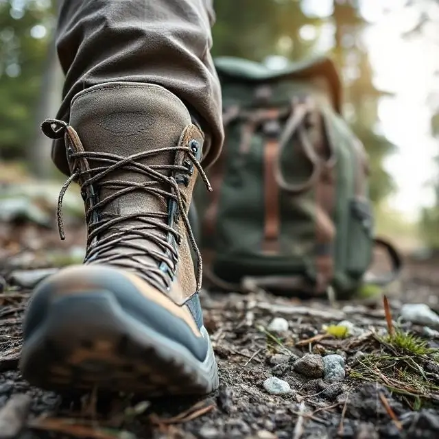 Hiking boots and a backpack ready for an adventure.