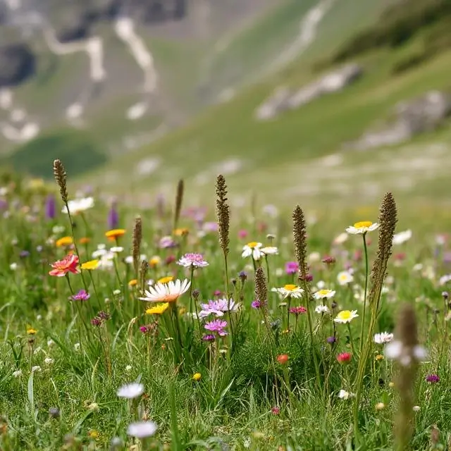 Spring wildflowers in a mountain meadow.