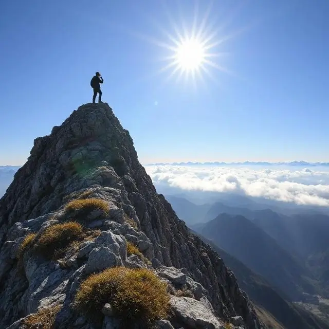 Sunny summer day on a high mountain peak.