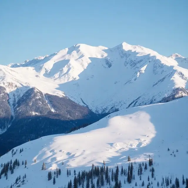 Pristine snow covering a mountain range in winter.