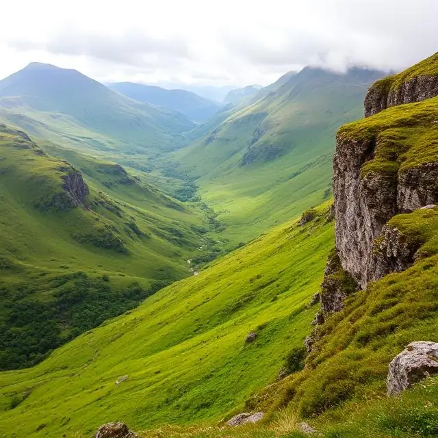 Lush green highlands of Scotland.